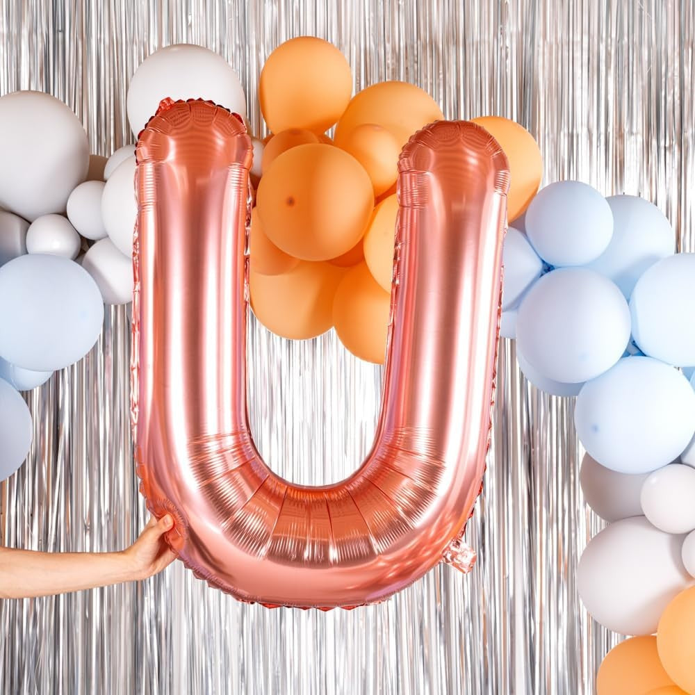 Balon Folie Metalizata Litera U, Umflare Heliu sau Aer, Decoratiuni Petrecere, Aluminiu, Inclus Pai Umflare, 100 cm, Rose Gold