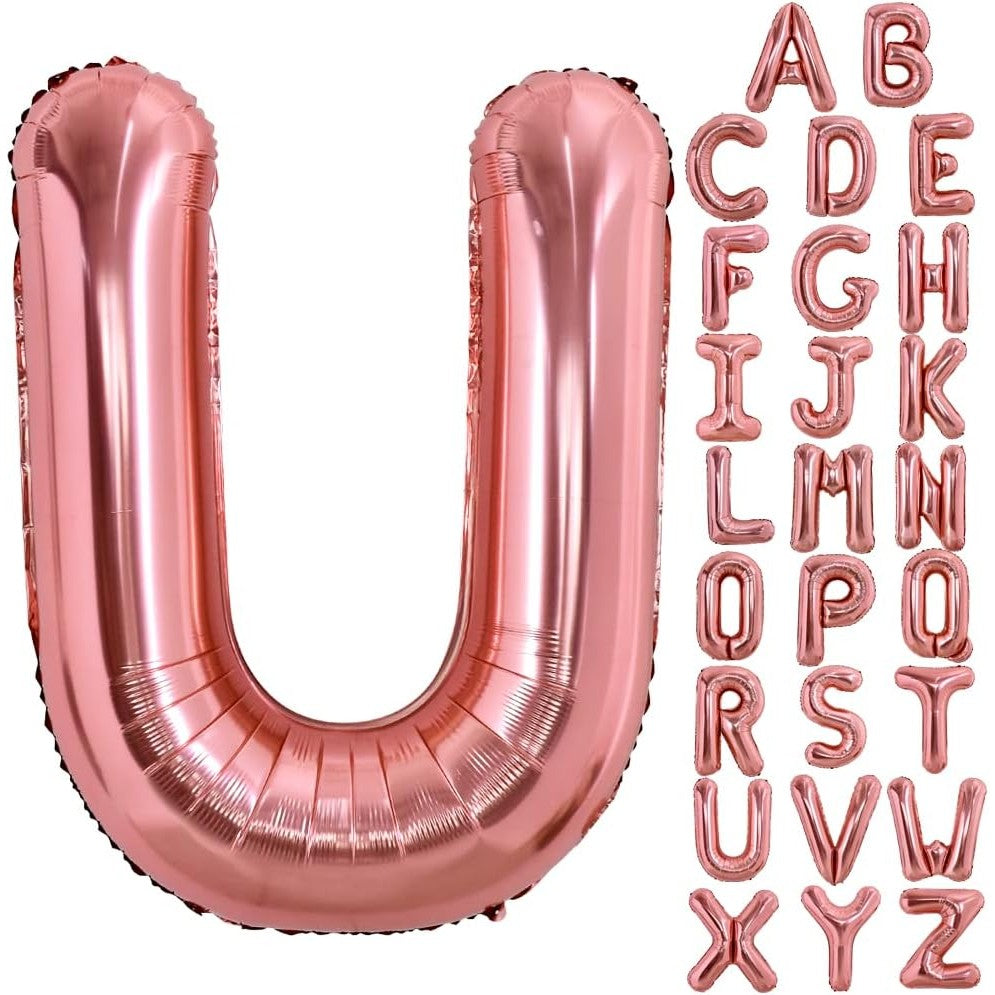 Balon Folie Metalizata Litera U, Umflare Heliu sau Aer, Decoratiuni Petrecere, Aluminiu, Inclus Pai Umflare, 100 cm, Rose Gold