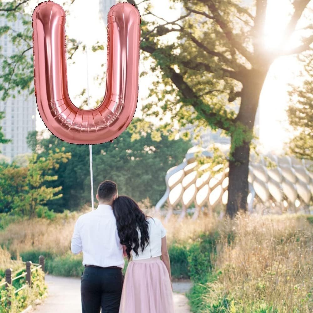 Balon Folie Metalizata Litera U, Umflare Heliu sau Aer, Decoratiuni Petrecere, Aluminiu, Inclus Pai Umflare, 100 cm, Rose Gold
