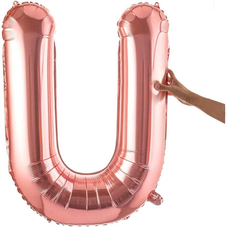 Balon Folie Metalizata Litera U, Umflare Heliu sau Aer, Decoratiuni Petrecere, Aluminiu, Inclus Pai Umflare, 100 cm, Rose Gold