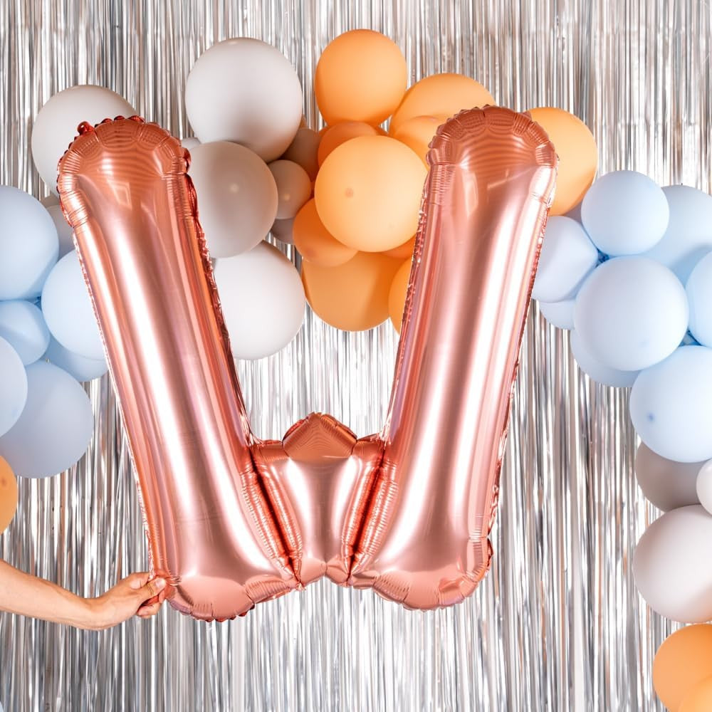 Balon Folie Metalizata Litera W, Dimensiune Mare 100 cm, Compatibil Heliu sau Aer, Include Pai Umflare, Rose Gold