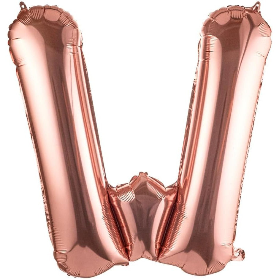 Balon Folie Metalizata Litera W, Dimensiune Mare 100 cm, Compatibil Heliu sau Aer, Include Pai Umflare, Rose Gold