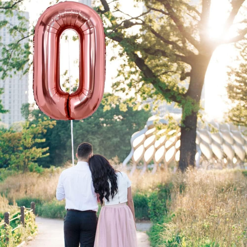 Balon Folie Metalizata Litera O, Balon Gigant pentru Petreceri si Aniversari, Umflare cu Heliu sau Aer, Aluminiu, Inaltime 100 cm, Pai Inclus, Rose Gold