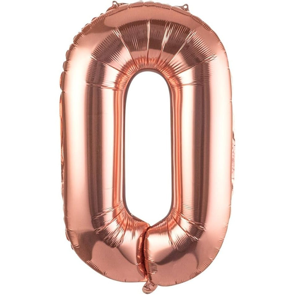 Balon Folie Metalizata Litera O, Balon Gigant pentru Petreceri si Aniversari, Umflare cu Heliu sau Aer, Aluminiu, Inaltime 100 cm, Pai Inclus, Rose Gold