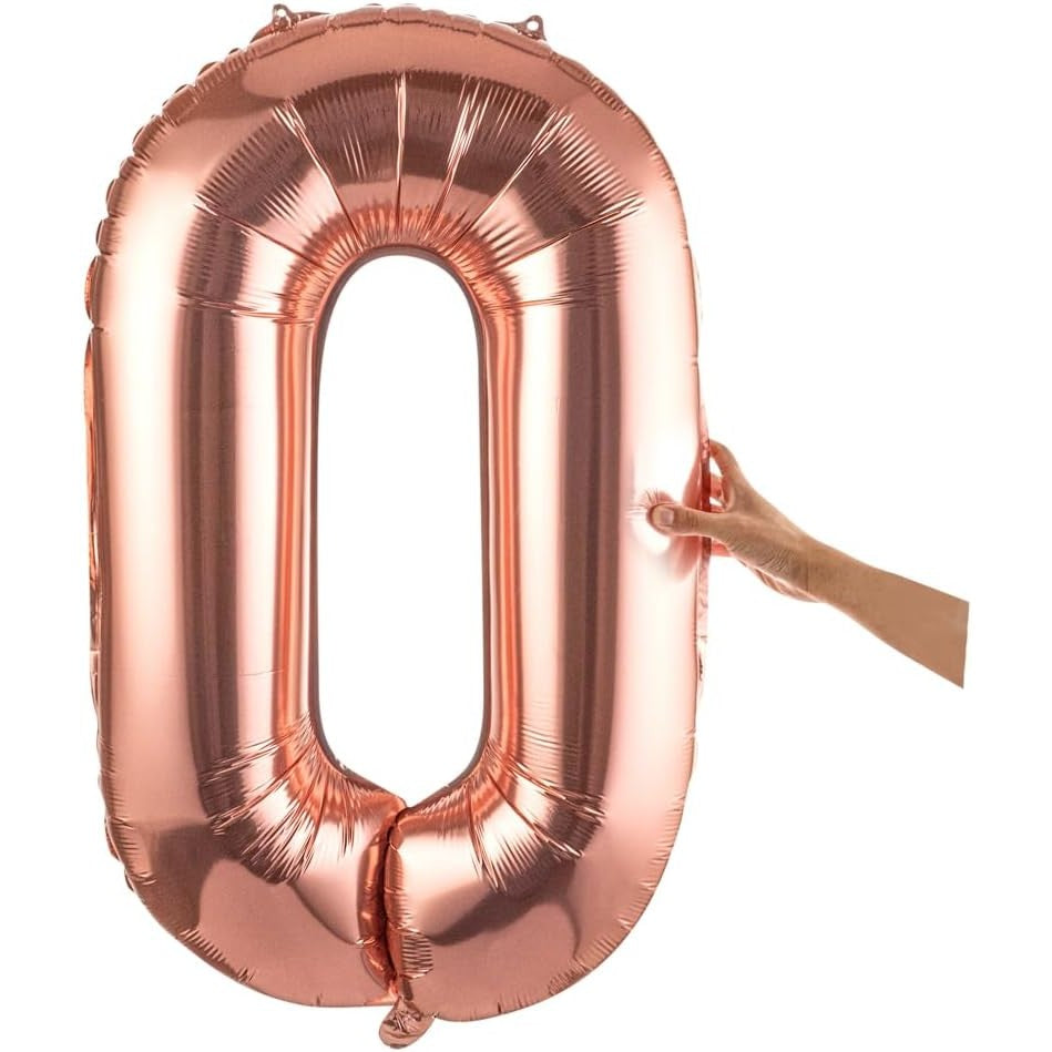 Balon Folie Metalizata Litera O, Balon Gigant pentru Petreceri si Aniversari, Umflare cu Heliu sau Aer, Aluminiu, Inaltime 100 cm, Pai Inclus, Rose Gold