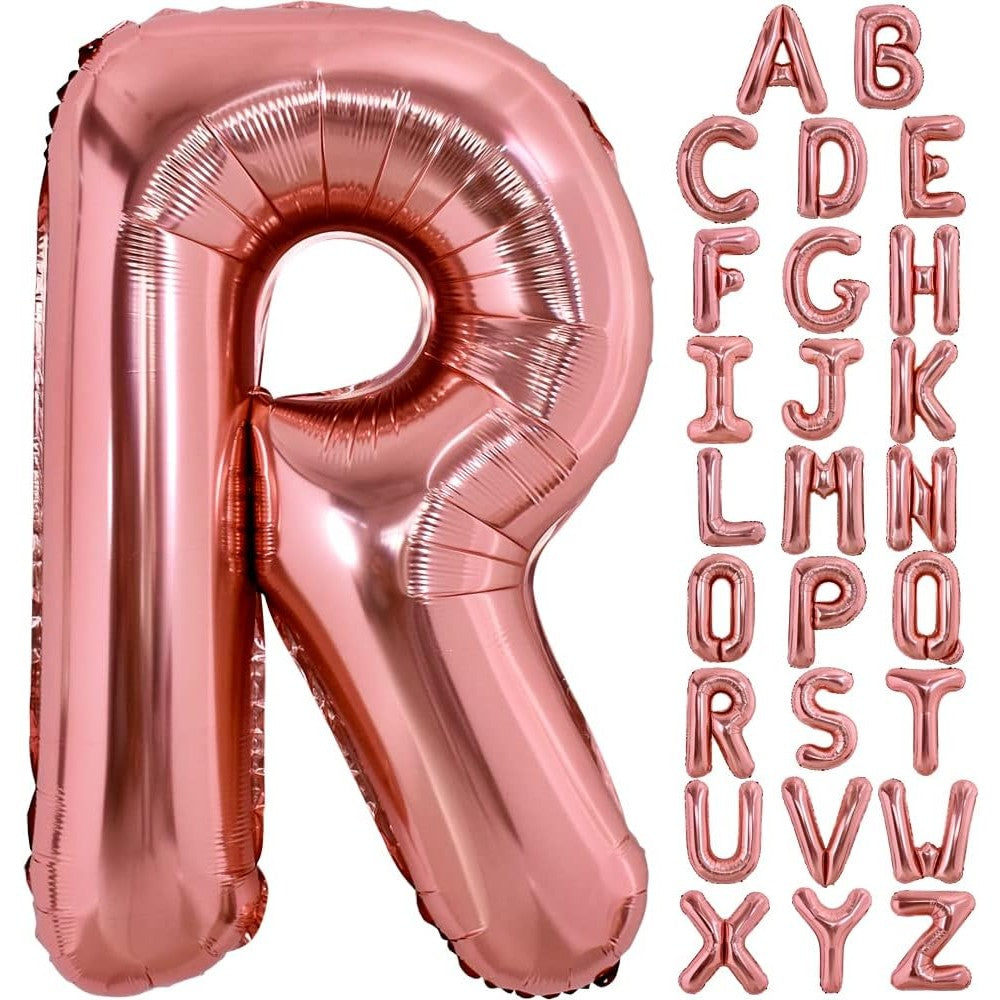 Balon Folie Metalizata Litera R, Umflare Heliu sau Aer, Include Pai pentru Umflare, Material Aluminiu Rezistent, Inaltime 100 cm, Rose Gold