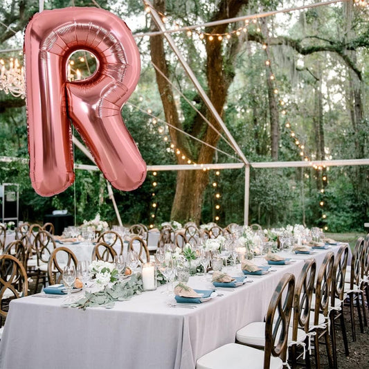 Balon Folie Metalizata Litera R, Umflare Heliu sau Aer, Include Pai pentru Umflare, Material Aluminiu Rezistent, Inaltime 100 cm, Rose Gold