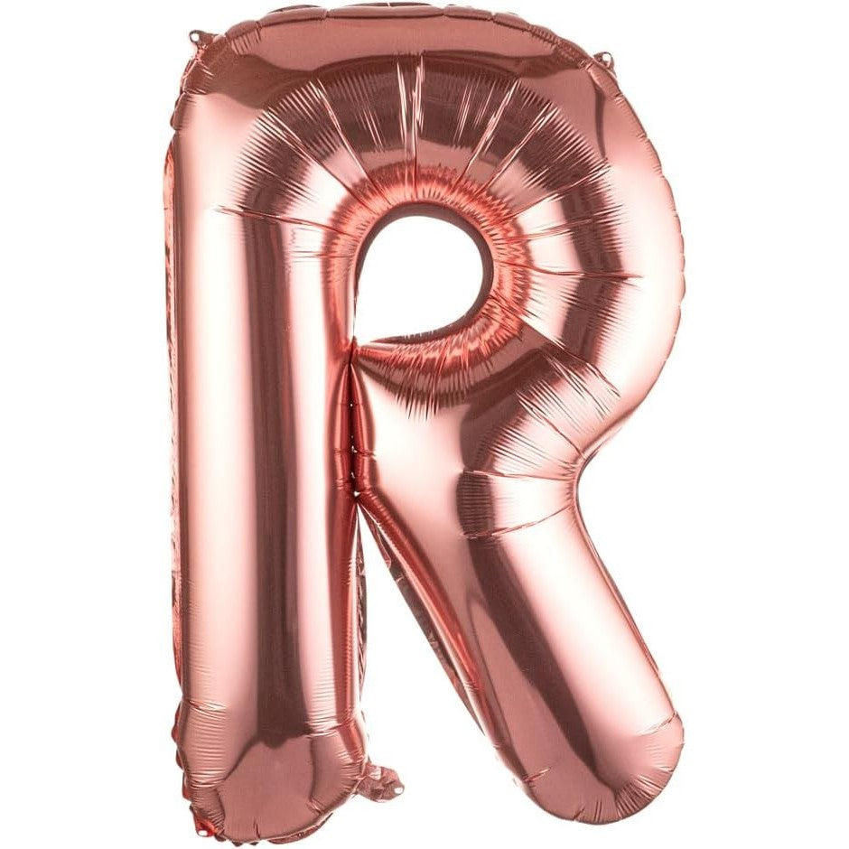 Balon Folie Metalizata Litera R, Umflare Heliu sau Aer, Include Pai pentru Umflare, Material Aluminiu Rezistent, Inaltime 100 cm, Rose Gold
