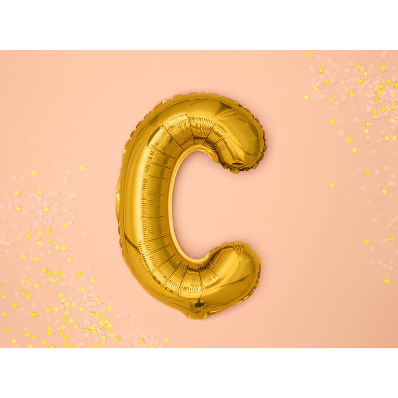 Balon Folie Metalizata Litera C, Model Aniversar Pentru Aer Sau Heliu, Folie Aluminiu, Include Pai Umflare, 80 cm, Auriu