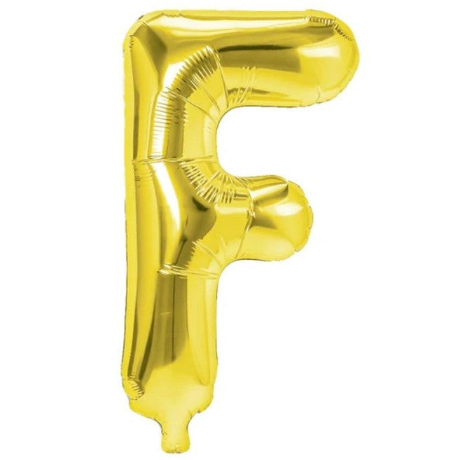 Balon Folie Metalizata Litera F, Decoratiune Petrecere Aniversara, Compatibil Heliu sau Aer, Include Pai Umflare, Aluminiu, 80 cm, Auriu