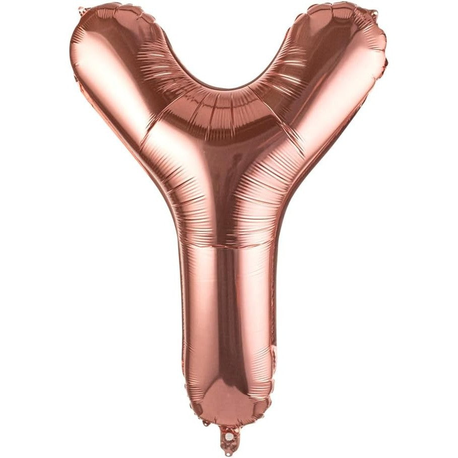 Balon Folie Metalizata Litera Y, Umflare Heliu sau Aer, Aluminiu Rezistent, Pai Inclus, 100 cm, Rose Gold