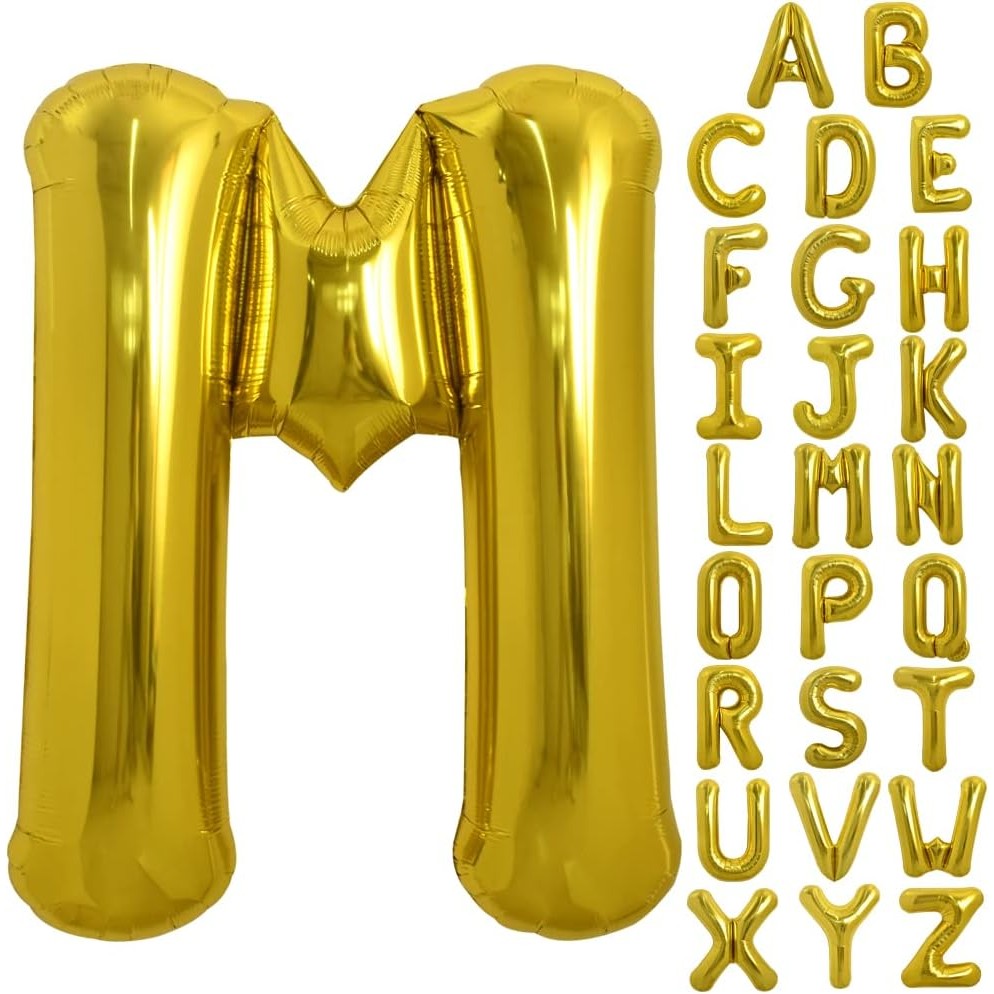 Balon Folie Metalizata Litera M, Ornament Aniversare Umplere Heliu sau Aer, Aluminiu, 80 cm, Auriu