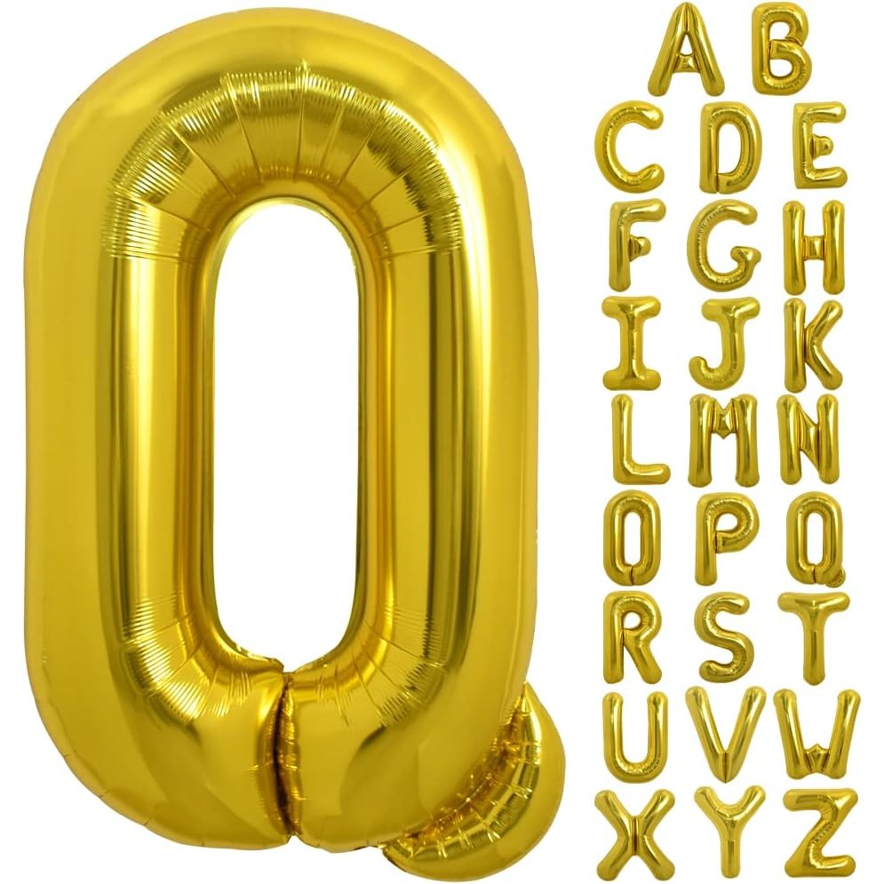 Balon Folie Metalizata Litera Q, Umflare Heliu sau Aer, Aluminiu Rezistent, Set cu Pai Inclus, 80 cm, Auriu