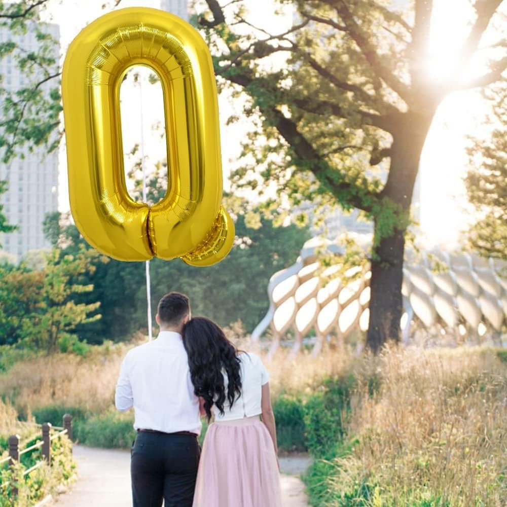 Balon Folie Metalizata Litera Q, Umflare Heliu sau Aer, Aluminiu Rezistent, Set cu Pai Inclus, 80 cm, Auriu