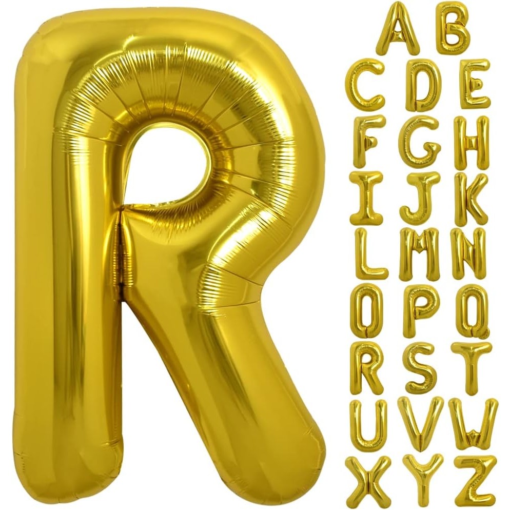 Balon Folie Metalizata Litera R, 80 cm, Reutilizabil, Potrivit pentru Heliu sau Aer, Aluminiu, Auriu