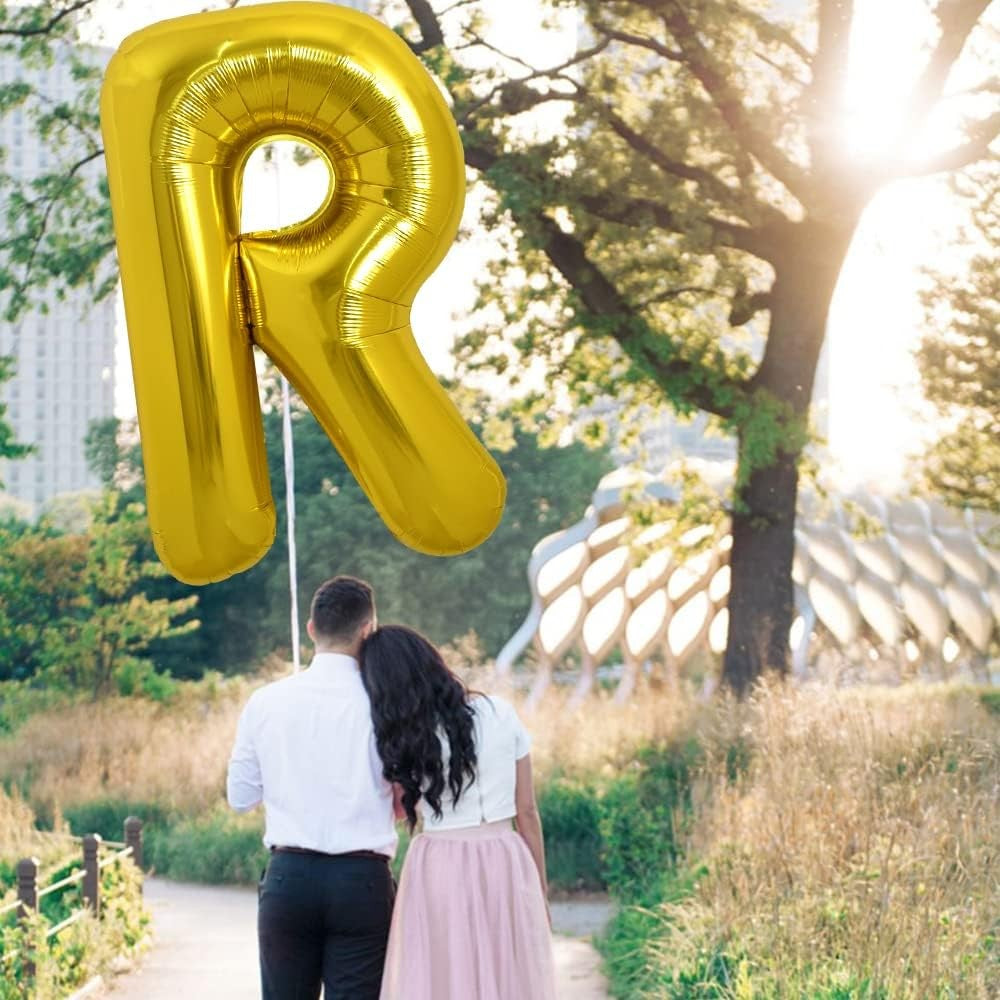 Balon Folie Metalizata Litera R, 80 cm, Reutilizabil, Potrivit pentru Heliu sau Aer, Aluminiu, Auriu