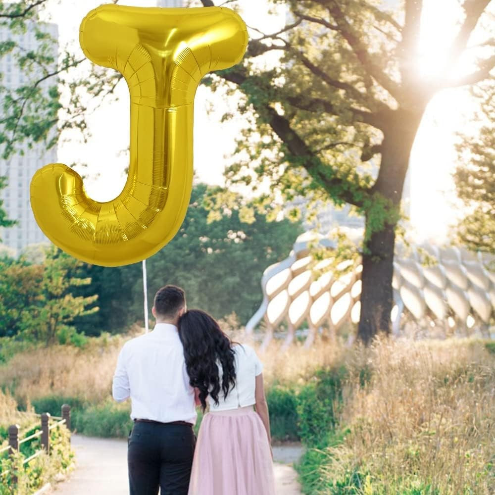 Balon Folie Metalizata Litera J, Umflare Heliu sau Aer, Decoratiuni Petrecere cu Pai Inclus, Aluminiu, 80 cm, Auriu