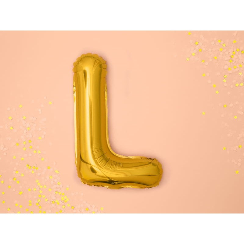 Balon Folie Metalizata Litera L, Decoratiune Petrecere Aniversara, Compatibil Heliu sau Aer, Include Pai Umflare, Aluminiu, 80 cm, Auriu