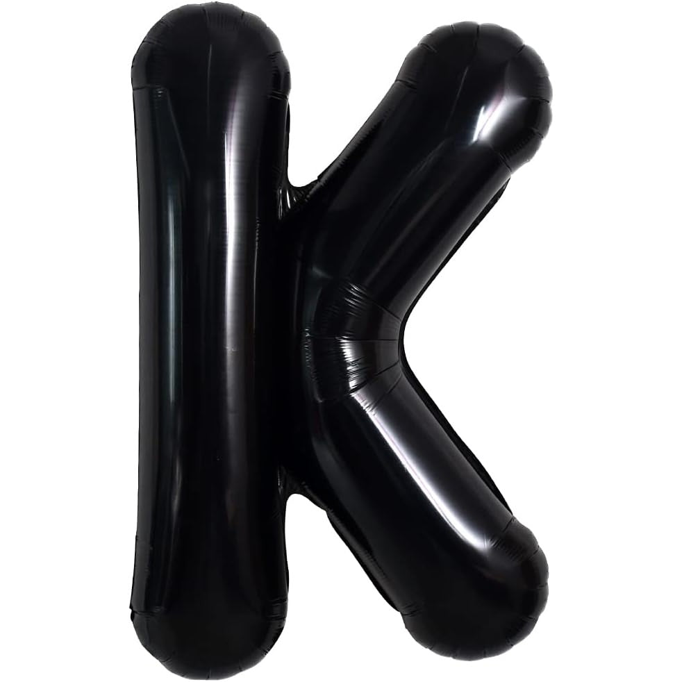Balon Folie Metalizata Litera K, Umflare Heliu sau Aer, Aluminiu cu Pai Inclus, Decor Petrecere, 40 cm, Negru
