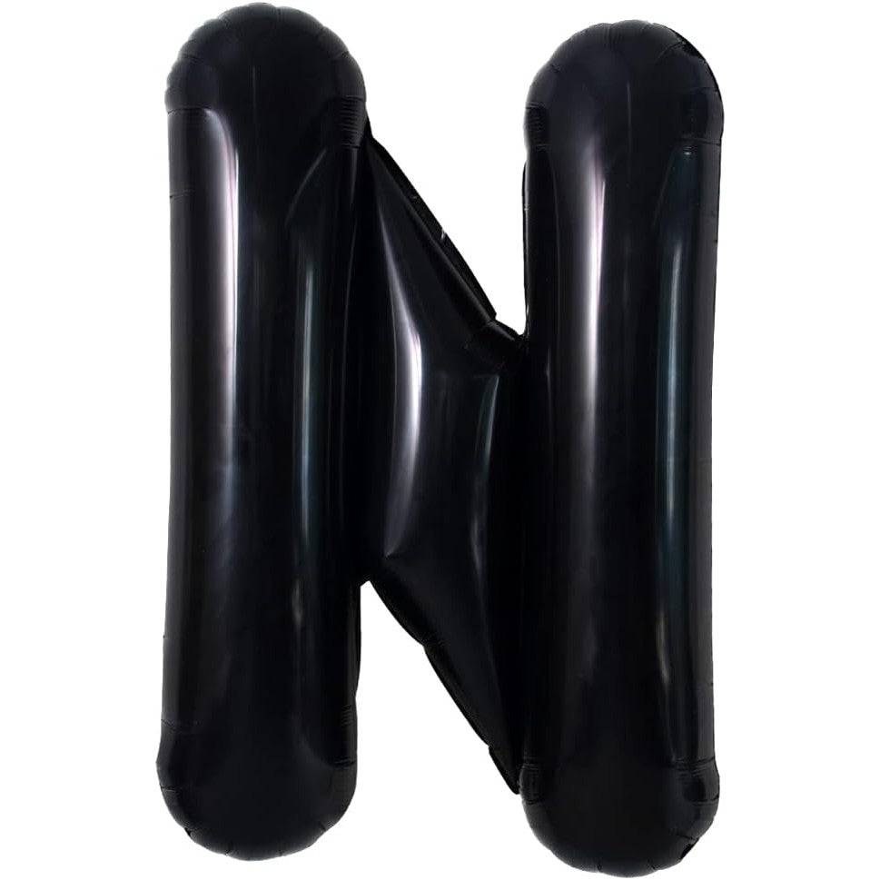 Balon Folie Metalizata Litera N, Decor Petrecere si Aniversare, Umflare Aer sau Heliu, Include Pai, Aluminiu, 40 cm, Negru
