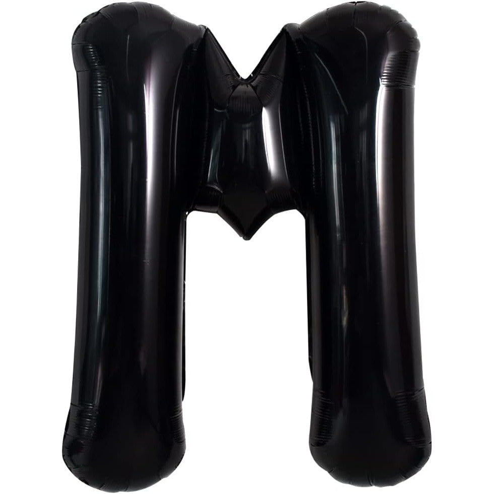Balon Folie Metalizata Litera M, Balon Aniversar pentru Petreceri, Umflare Heliu sau Aer, Include Pai, Negru, 40 cm
