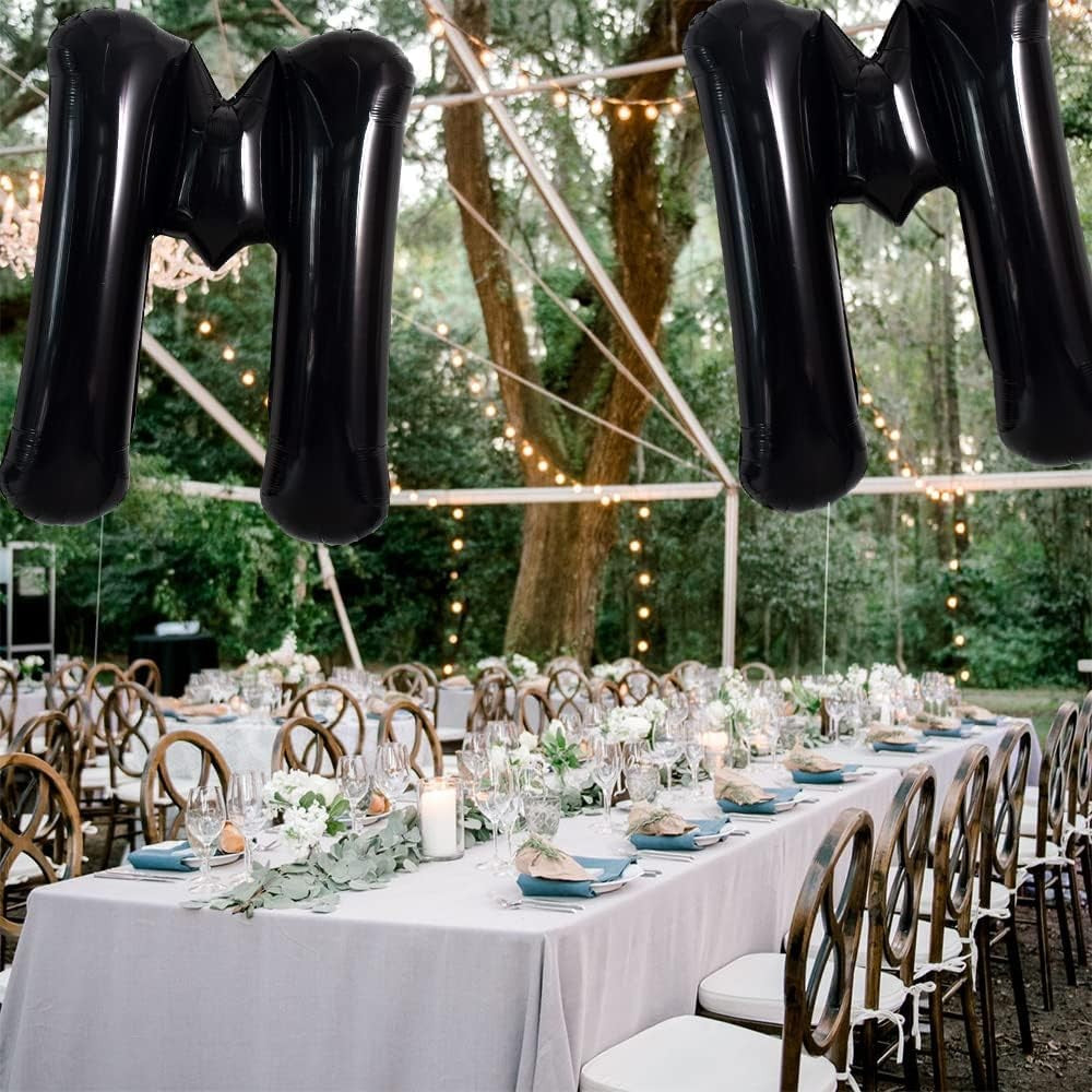 Balon Folie Metalizata Litera M, Balon Aniversar pentru Petreceri, Umflare Heliu sau Aer, Include Pai, Negru, 40 cm