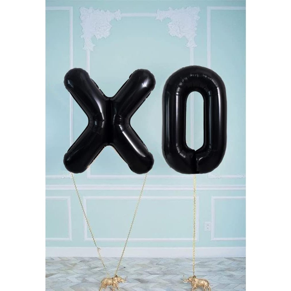 Balon Folie Metalizata Litera O, Balon Aniversar pentru Aer sau Heliu, Material Aluminiu Rezistent, Pai Inclus, 40 cm, Negru