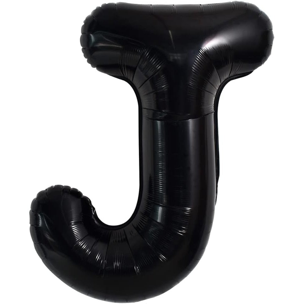 Balon Folie Metalizata Litera J, Decoratiuni Petrecere Aniversara, Umflare cu Heliu sau Aer, Include Pai, Negru, 40 cm