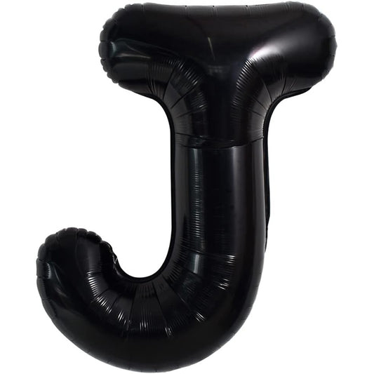 Balon Folie Metalizata Litera J, Decoratiuni Petrecere Aniversara, Umflare cu Heliu sau Aer, Include Pai, Negru, 40 cm