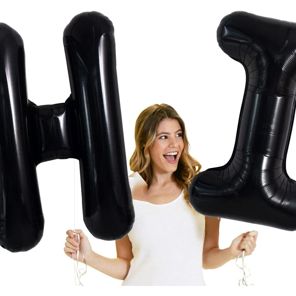 Balon Folie Metalizata Litera I, Decoratiune Petrecere Aniversara, Umflare Heliu sau Aer, Aluminiu, Inaltime 40 cm, Negru
