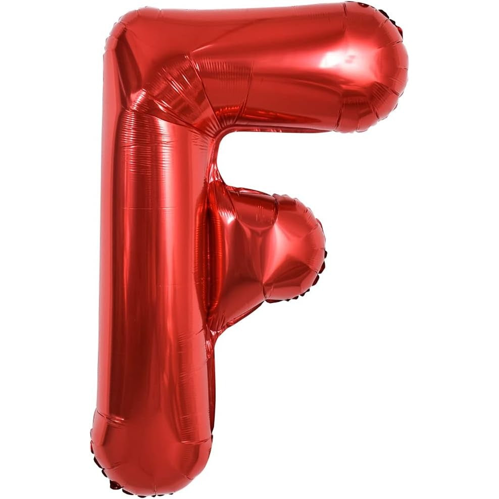 Balon Folie Metalizata Litera F, Decoratiune Petrecere Aniversara, Aluminiu Rezistent, Umflare Heliu sau Aer, Pai Inclus, 40 cm, Rosu