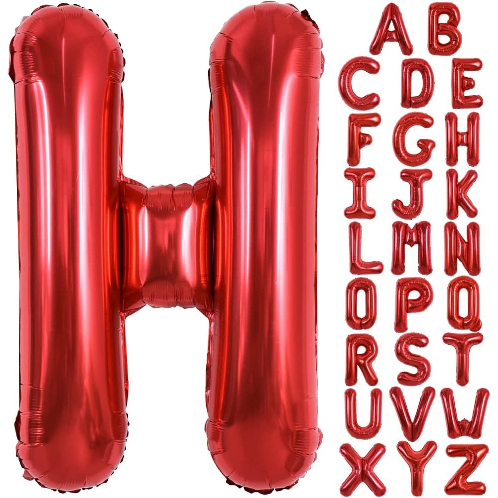 Balon Folie Metalizata Litera H, Decoratiune Petrecere Aniversara, Compatibil Heliu sau Aer, Aluminiu, Inclus Pai Umflare, 40 cm, Rosu