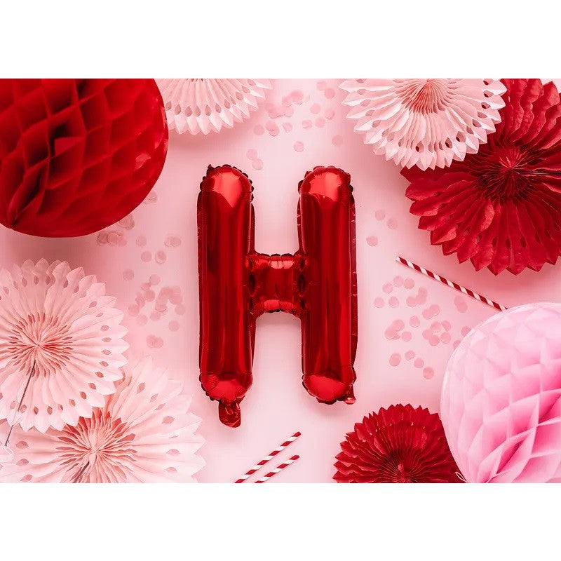Balon Folie Metalizata Litera H, Decoratiune Petrecere Aniversara, Compatibil Heliu sau Aer, Aluminiu, Inclus Pai Umflare, 40 cm, Rosu