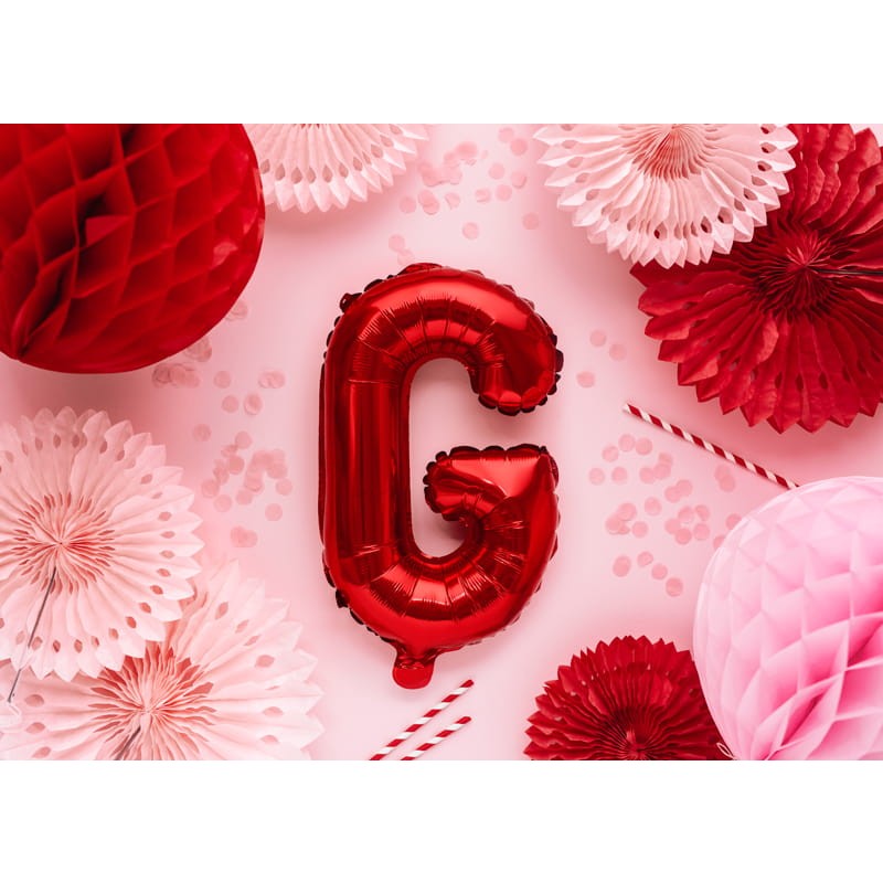 Balon Litera G din Folie Metalizata, Decoratiune Petrecere Aniversara, Aluminiu, Rezistent la Heliu sau Aer, Include Pai de Umflare, 40 cm, Rosu
