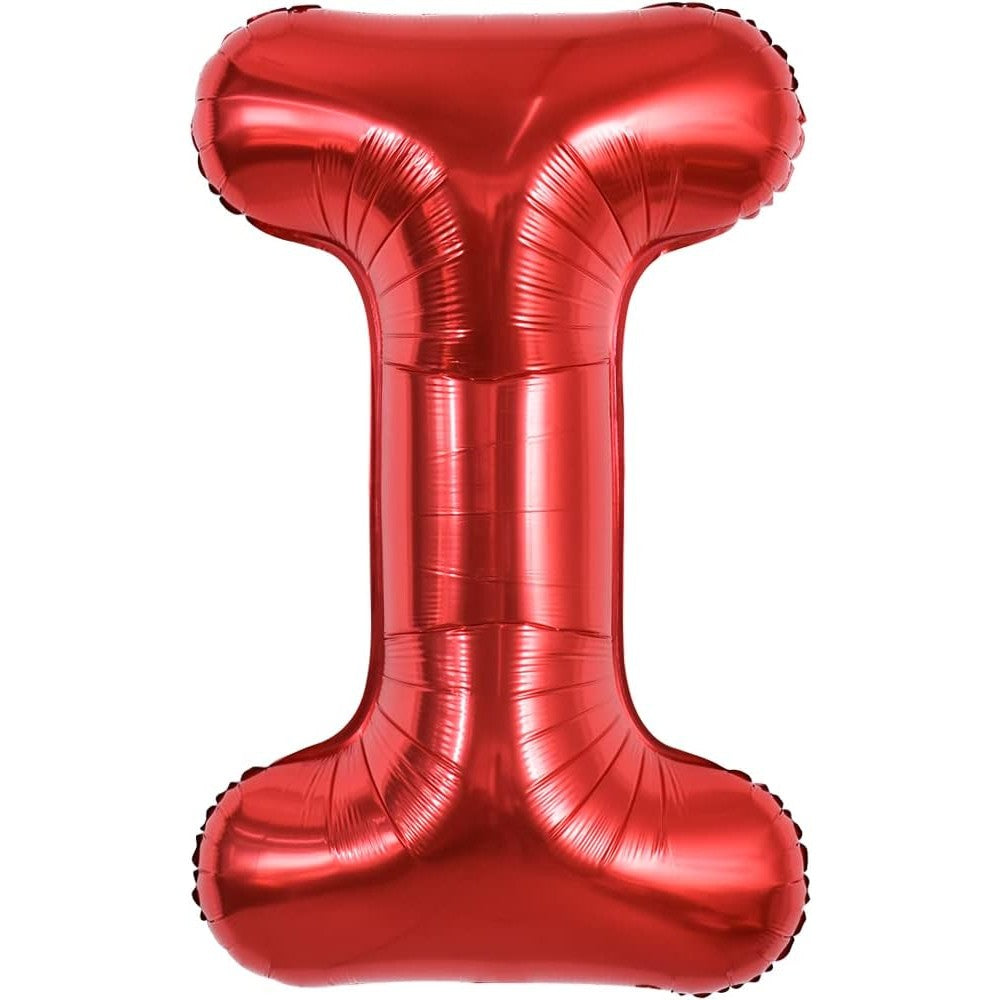 Balon Folie Metalizata Litera I, Configurabil cu Aer sau Heliu, Auto-Sigilare, Pai Inclus, Aluminiu, 40 cm, Rosu