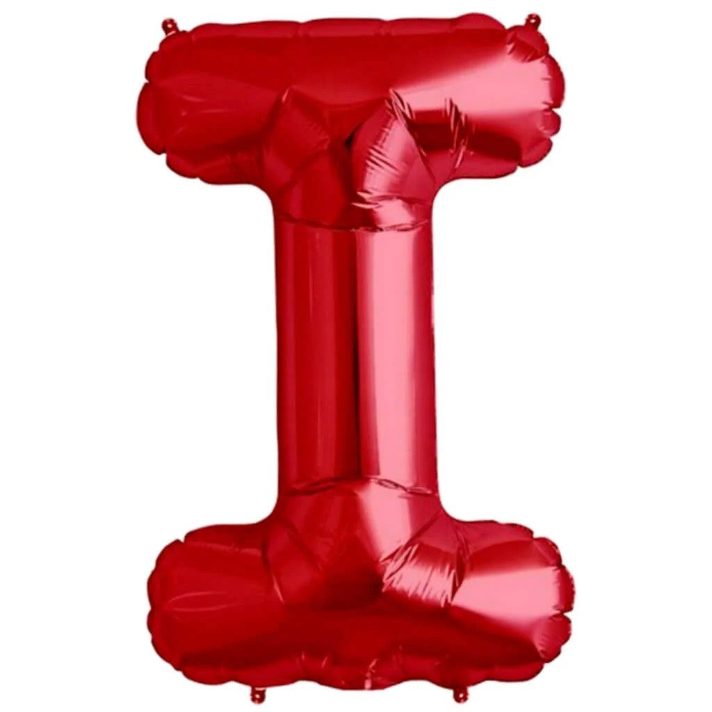 Balon Folie Metalizata Litera I, Configurabil cu Aer sau Heliu, Auto-Sigilare, Pai Inclus, Aluminiu, 40 cm, Rosu