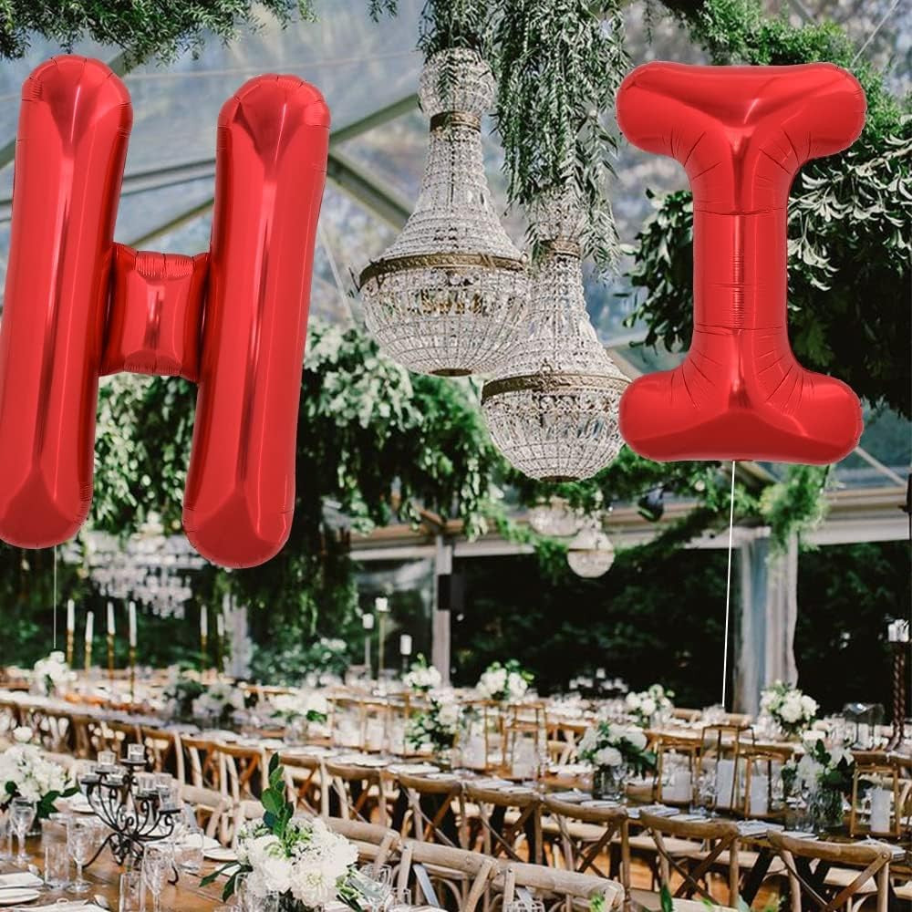 Balon Folie Metalizata Litera I, Configurabil cu Aer sau Heliu, Auto-Sigilare, Pai Inclus, Aluminiu, 40 cm, Rosu