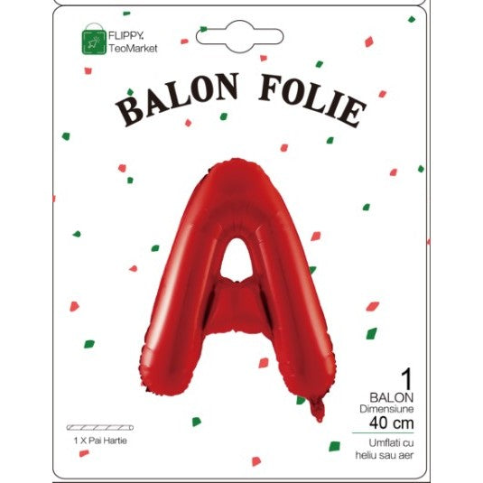 Balon Folie Metalizata Litera A, Decoratiuni Petrecere Aniversara, Material Aluminiu, Compatibil Aer sau Heliu, Include Pai Umflare, Rosu, 40 cm