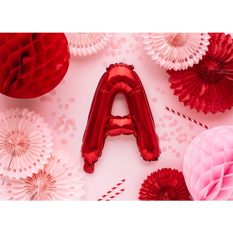 Balon Folie Metalizata Litera A, Decoratiuni Petrecere Aniversara, Material Aluminiu, Compatibil Aer sau Heliu, Include Pai Umflare, Rosu, 40 cm
