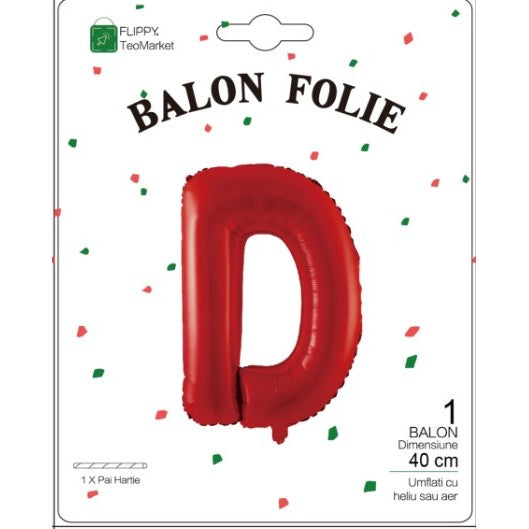 Balon Folie Metalizata Litera D, Decoratiune Petrecere Aniversara, Aluminiu, Umflare Heliu sau Aer, 40 cm, Rosu