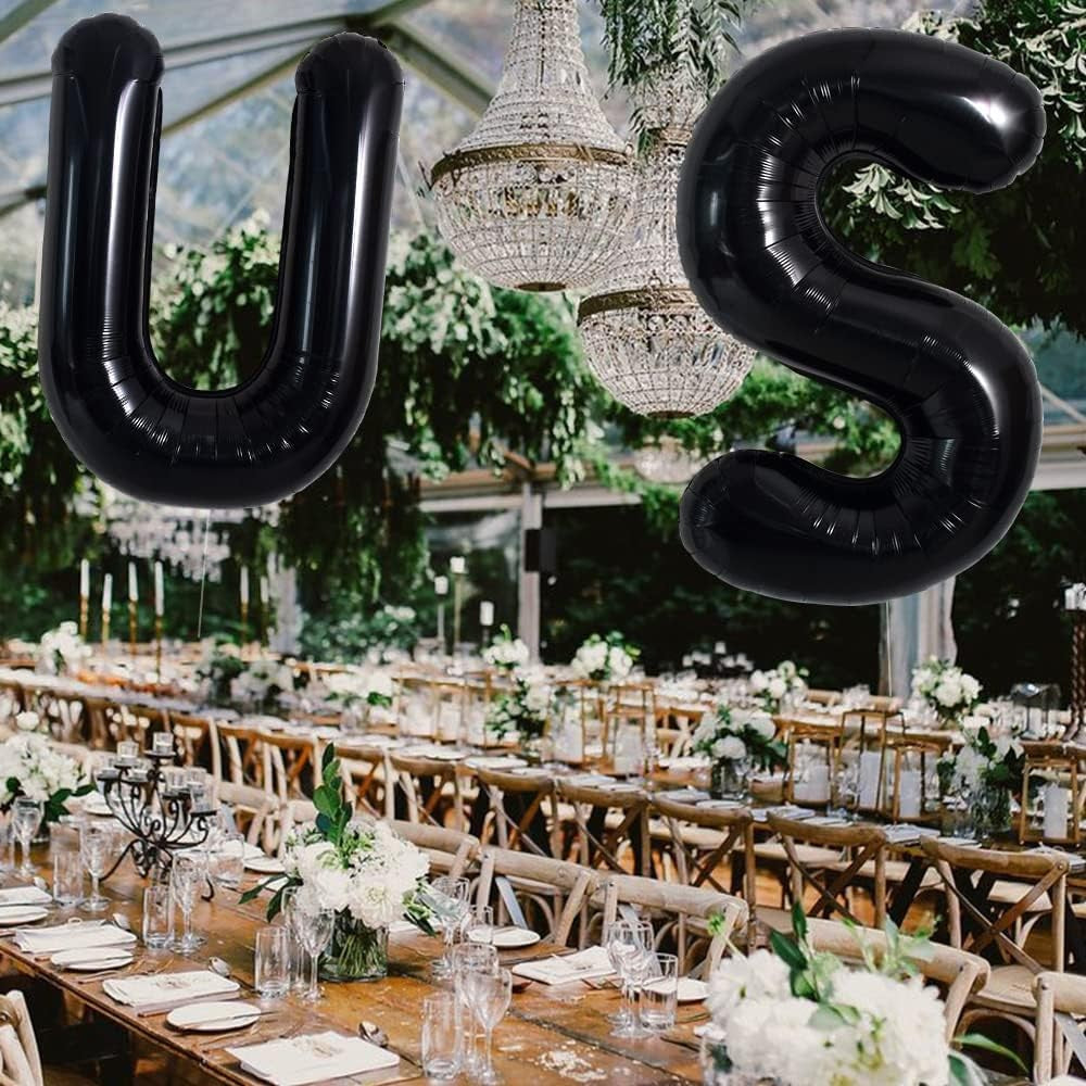 Balon Folie Metalizata Litera U, Decoratiuni Petrecere Umflabile cu Heliu sau Aer, Aluminiu, Inaltime 40 cm, Pai Inclus, Negru