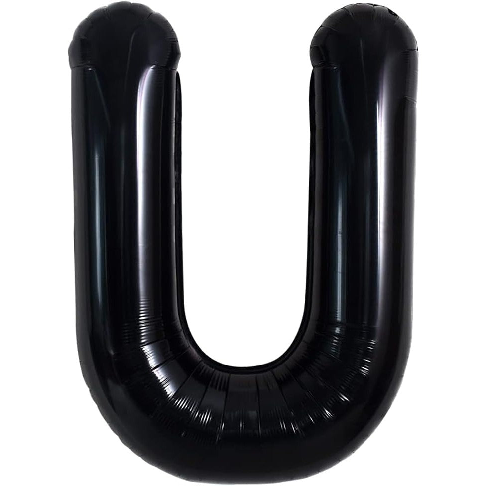 Balon Folie Metalizata Litera U, Decoratiuni Petrecere Umflabile cu Heliu sau Aer, Aluminiu, Inaltime 40 cm, Pai Inclus, Negru