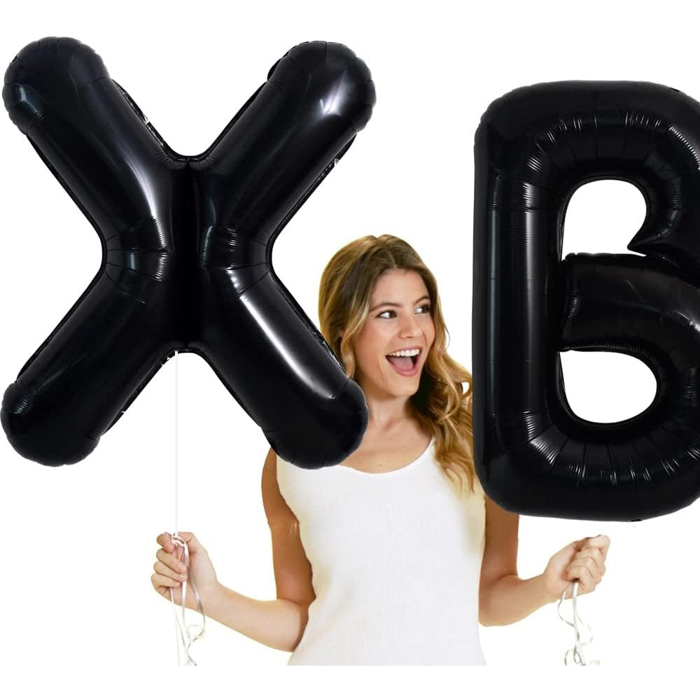 Balon Folie Metalizata Litera X, Balon Aniversar pentru Aer sau Heliu, Material Aluminiu Rezistent, Pai Inclus, Negru, 40 cm