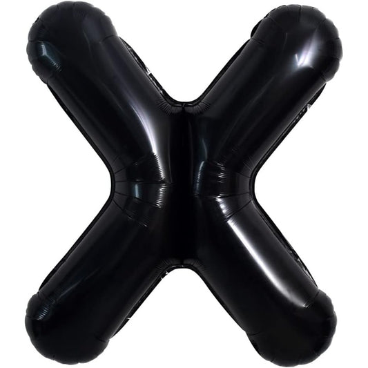 Balon Folie Metalizata Litera X, Balon Aniversar pentru Aer sau Heliu, Material Aluminiu Rezistent, Pai Inclus, Negru, 40 cm