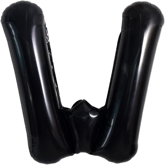 Balon Folie Metalizata Litera W, Decoratiune Petrecere Aniversara, Material Aluminiu, Umflare Aer sau Heliu, Include Pai, 40 cm, Negru