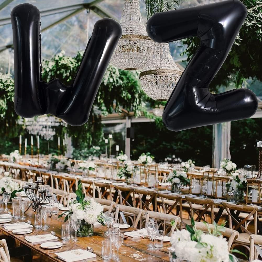Balon Folie Metalizata Litera W, Decoratiune Petrecere Aniversara, Material Aluminiu, Umflare Aer sau Heliu, Include Pai, 40 cm, Negru