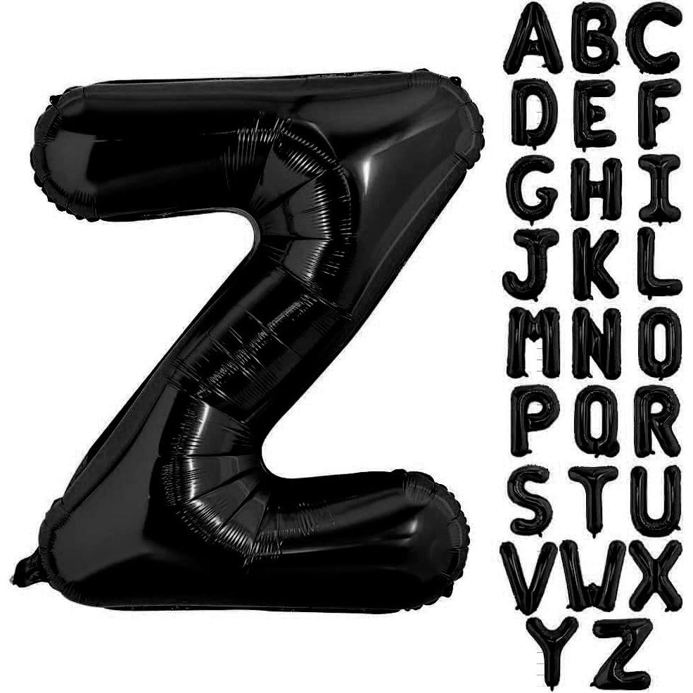 Balon Folie Metalizata Litera Z, Figurina Decorativa Party, Umflare Aer sau Heliu, Aluminiu, Inclus Pai Umflare, 40 cm, Negru