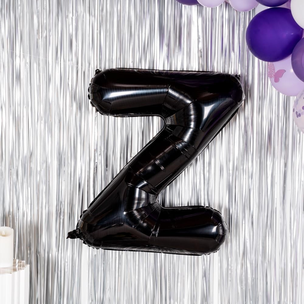 Balon Folie Metalizata Litera Z, Figurina Decorativa Party, Umflare Aer sau Heliu, Aluminiu, Inclus Pai Umflare, 40 cm, Negru