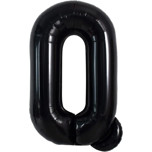 Balon Folie Metalizata Litera Q, Reutilizabil, Compatibil Heliu sau Aer, Pai de Umflare Inclus, 40 cm, Negru