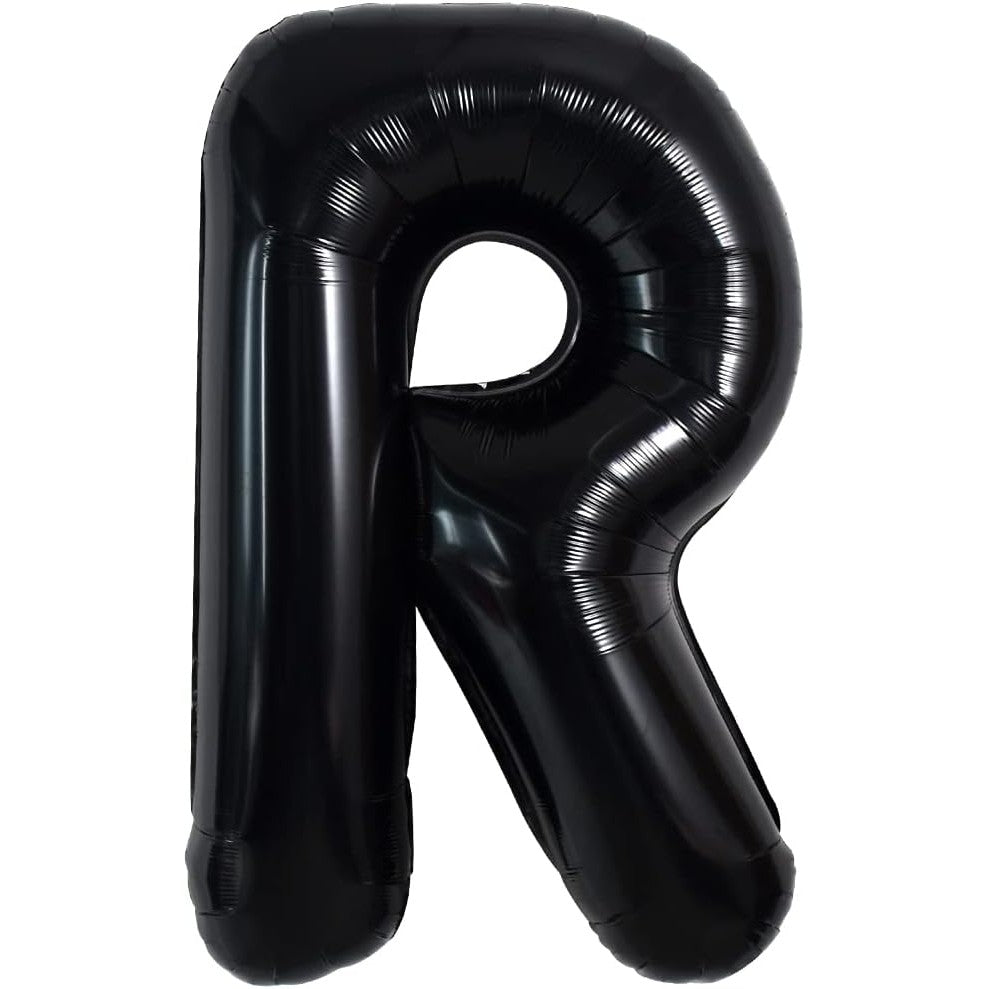 Balon Folie Metalizata Litera R, Decoratiuni Petrecere, Umflare Heliu sau Aer, Material Rezistent, Pai Inclus, 40 cm, Negru